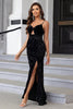 Load image into Gallery viewer, Black Mermaid Spaghetti Straps Sequin Formal Dress with Slit