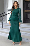 Dark Green Mermaid Long Sleeves Formal Dress
