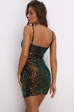 Sparkly Spaghetti Straps Green Bodycon Dress