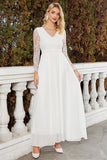 White A-Line V-Neck Chiffon Wedding Dress With Long Sleeves