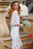 White Mermaid Lace Midi Dress With Half Sleeves