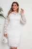 Load image into Gallery viewer, White Bodycon Plus Size Midi Lace Dress With Long Sleeves
