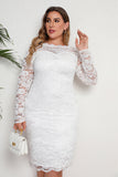 White Bodycon Plus Size Midi Lace Dress With Long Sleeves