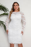 White Bodycon Plus Size Midi Lace Dress With Long Sleeves