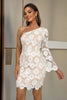 Load image into Gallery viewer, White Bodycon One Shoulder Lace Dress With Long Sleeves
