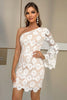 Load image into Gallery viewer, White Bodycon One Shoulder Lace Dress With Long Sleeves