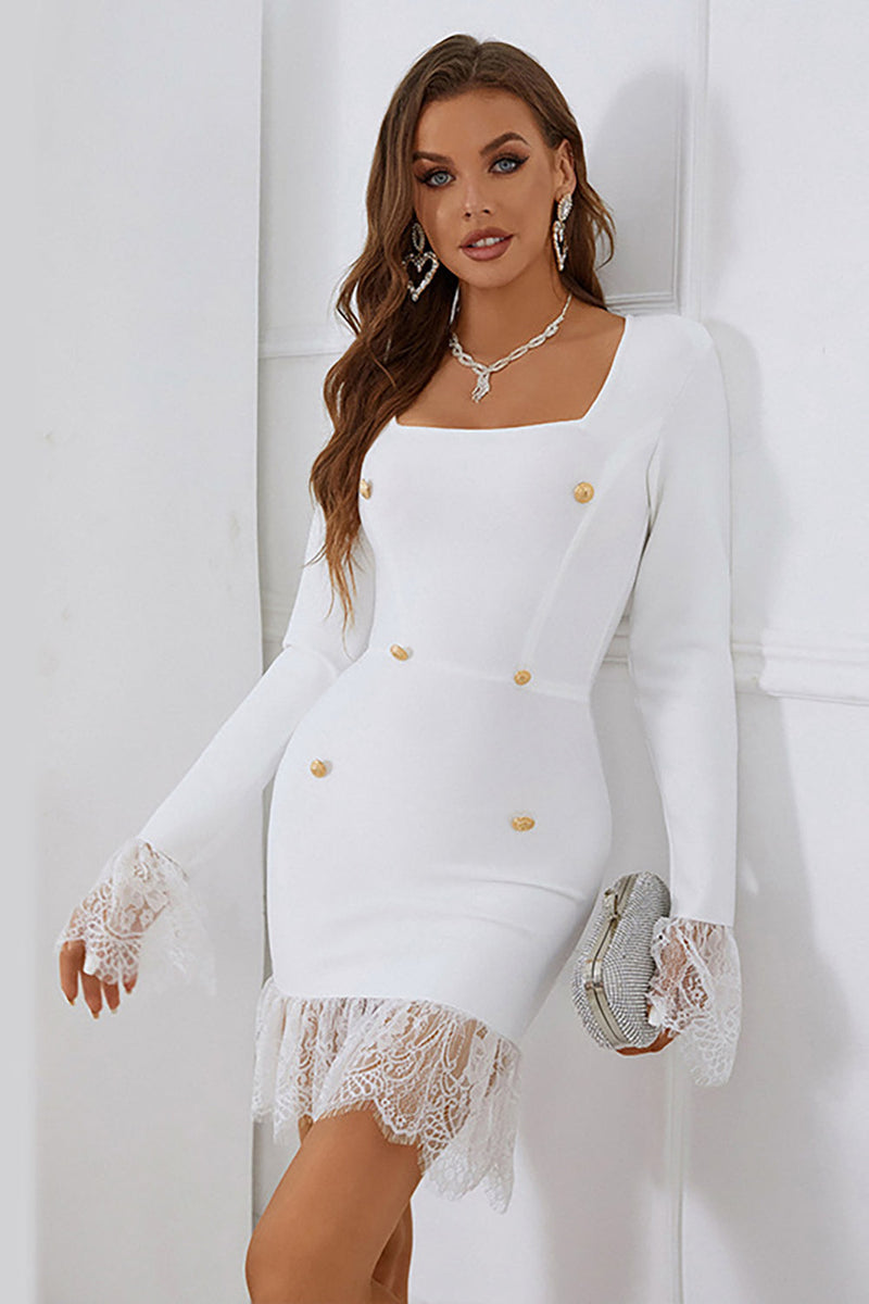 Load image into Gallery viewer, White Mermaid Square Neck Bodycon Dress With Long Sleeves