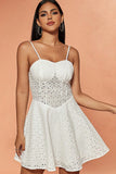 White A-Line Spaghetti Straps Short Lace Summer Dress