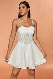 White A-Line Spaghetti Straps Short Lace Summer Dress