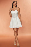 White A-Line Spaghetti Straps Short Lace Summer Dress