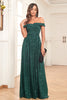 Load image into Gallery viewer, Dark Green A-Line Off The Shoulder Sequins Long Formal Dress