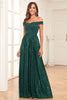 Load image into Gallery viewer, Dark Green A-Line Off The Shoulder Sequins Long Formal Dress