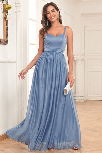 Blue A-Line Spaghetti Straps Long Formal Dress
