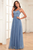 Load image into Gallery viewer, Blue A-Line Spaghetti Straps Long Formal Dress