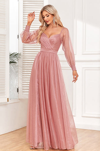 Dusty Rose A-Line Long Sleeves Formal Dress