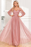 Dusty Rose A-Line Long Sleeves Formal Dress