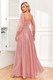 Dusty Rose A-Line Long Sleeves Formal Dress