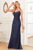Load image into Gallery viewer, Navy Mermaid Spaghetti Straps Long Formal Dress