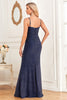 Load image into Gallery viewer, Navy Mermaid Spaghetti Straps Long Formal Dress