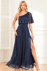 Load image into Gallery viewer, Sparkly A-Line Navy Formal Dress with Slit