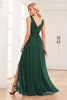 Load image into Gallery viewer, A-Line Sparkly V-Neck Dark Green Formal Dress with Slit