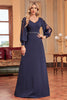 Load image into Gallery viewer, A-Line Long Sleeves Navy Mother of the Bride Dress with Beading