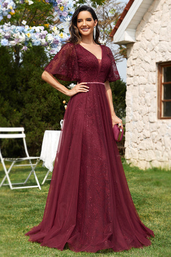A-Line Burgundy Long Formal Dress