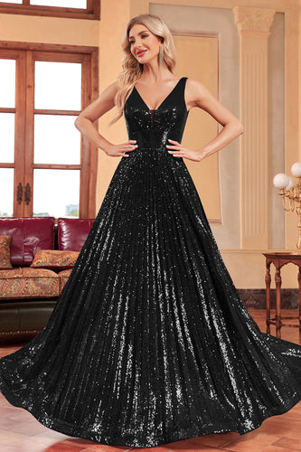 Sparkly A-Line Black Formal Dress with Sequins