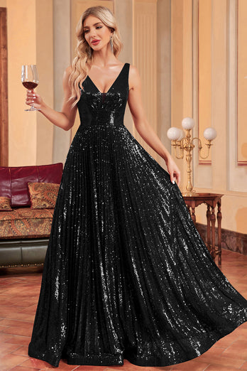 Sparkly A-Line Black Formal Dress with Sequins