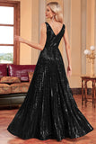 Sparkly A-Line Black Formal Dress with Sequins