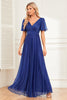 Load image into Gallery viewer, Sparkly Royal Blue A-Line V-Neck Long Formal Dress with Ruffles