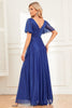 Load image into Gallery viewer, Sparkly Royal Blue A-Line V-Neck Long Formal Dress with Ruffles