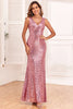 Load image into Gallery viewer, Dusty Rose Mermaid V Neck Sequins Long Formal Dress
