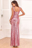 Load image into Gallery viewer, Dusty Rose Mermaid V Neck Sequins Long Formal Dress