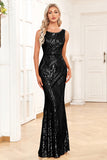 Golden Mermaid Round Neck Sequins Long Formal Dress