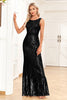 Load image into Gallery viewer, Golden Mermaid Round Neck Sequins Long Formal Dress