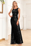 Golden Mermaid Round Neck Sequins Long Formal Dress