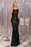 Golden Mermaid Round Neck Sequins Long Formal Dress