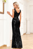 Golden Mermaid Round Neck Sequins Long Formal Dress