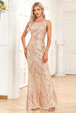 Golden Mermaid Round Neck Sequins Long Formal Dress