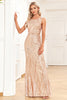 Load image into Gallery viewer, Golden Mermaid Round Neck Sequins Long Formal Dress