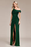 Glitter Dark Green Mermaid One Shoulder Long Formal Dress with Slit