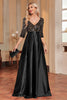 Load image into Gallery viewer, Black A-Line V Neck Sequins Short Sleeves Long Formal Dress