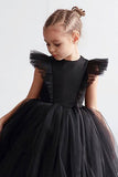 White A Line Round Neck Sleeveless Tulle Flower Girl Dress