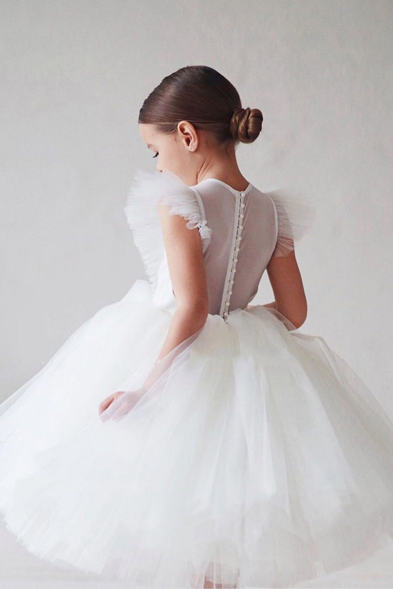 Load image into Gallery viewer, White A Line Round Neck Sleeveless Tulle Flower Girl Dress