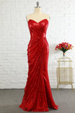 Sheath Sweetheart Red Sequins Formal Dress with Sequins