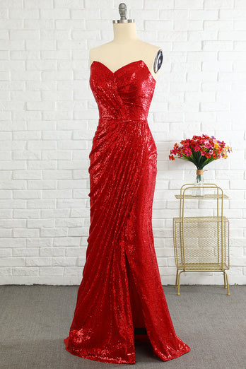 Sheath Sweetheart Red Sequins Formal Dress with Sequins