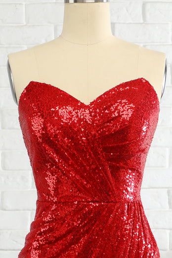 Sheath Sweetheart Red Sequins Formal Dress with Sequins