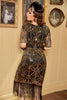 Load image into Gallery viewer, Golden Sequins Fringe 1920s Dress with Sleeves