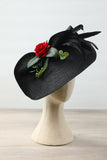 Black 1920s Style Hat with Flower